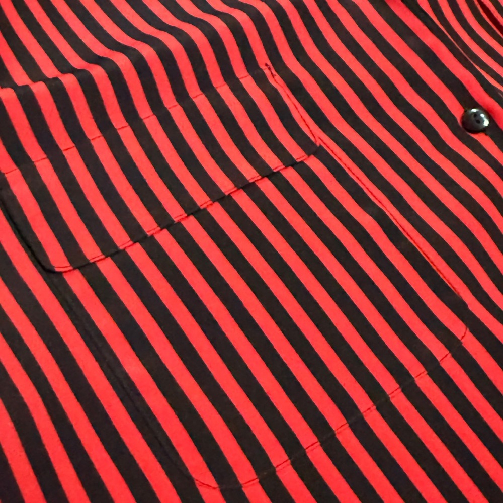 Vintage 80s 90s Sellecca Red Black Striped Button Up Shirt Shoulder Pads M - Picture 4 of 9